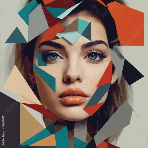 Picture Abstract modern art collage portrait of young woman Trendy paper collage composition