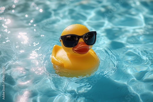Bright Yellow Rubber Duck Resting on a Plain Surface Ready for Fun Activities...