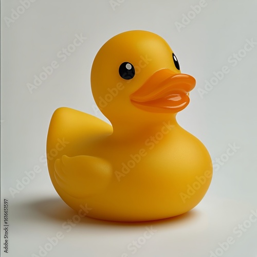 Bright Yellow Rubber Duck Resting on a Plain Surface Ready for Fun Activities...