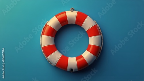 Bright Orange Lifebuoy Floating on Clear Blue Water Near the Shore During a S...