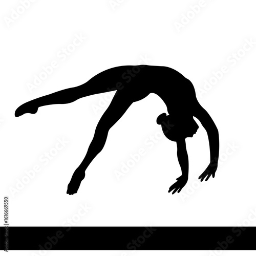 Gymnast. Gymnast performs exercise on balance beam. Artistic gymnastics. Silhouette. Vector illustration.