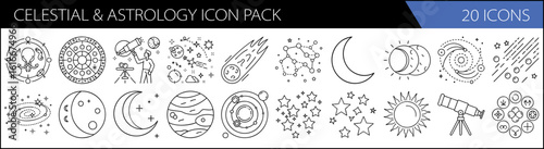 Celestial & Astrology Icon Set – Mystical Universe Line Designs