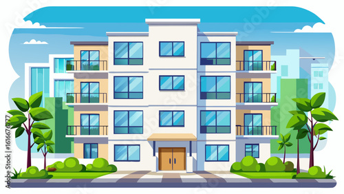 White color Apartment home house residential building complex real estate white background