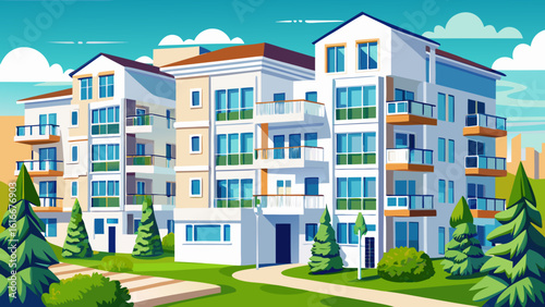 White color Apartment home house residential building complex real estate white background