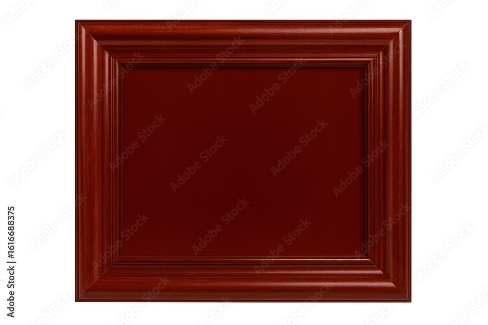 Fototapeta premium Wooden picture frame displaying maroon surface, isolating artwork with clean transparent background for professional presentation