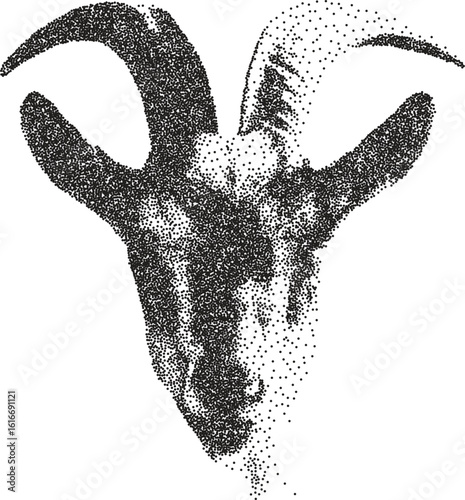 Goat y2k retro stipple art horn brutalist halftone vector png transparent, animal 2000s photocopy effect tattoo aesthetic