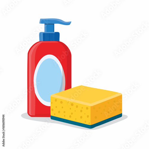 Washing sponge next to dish soap

