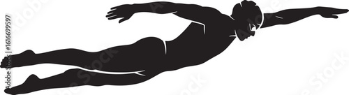 Black silhouette of a muscular man swimming forward