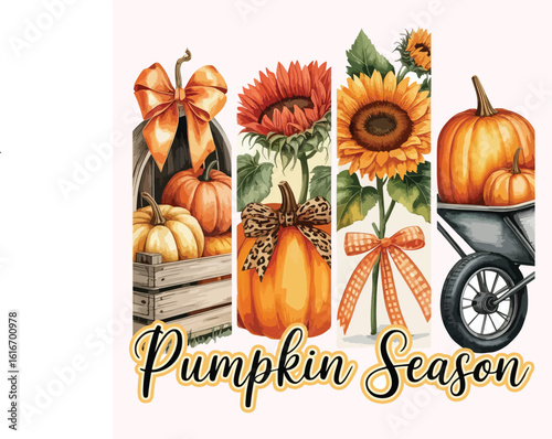 Fall Sublimation T-Shirt Design EPS | Pumpkin, Leaves & Autumn Graphic for Shirts & Gifts