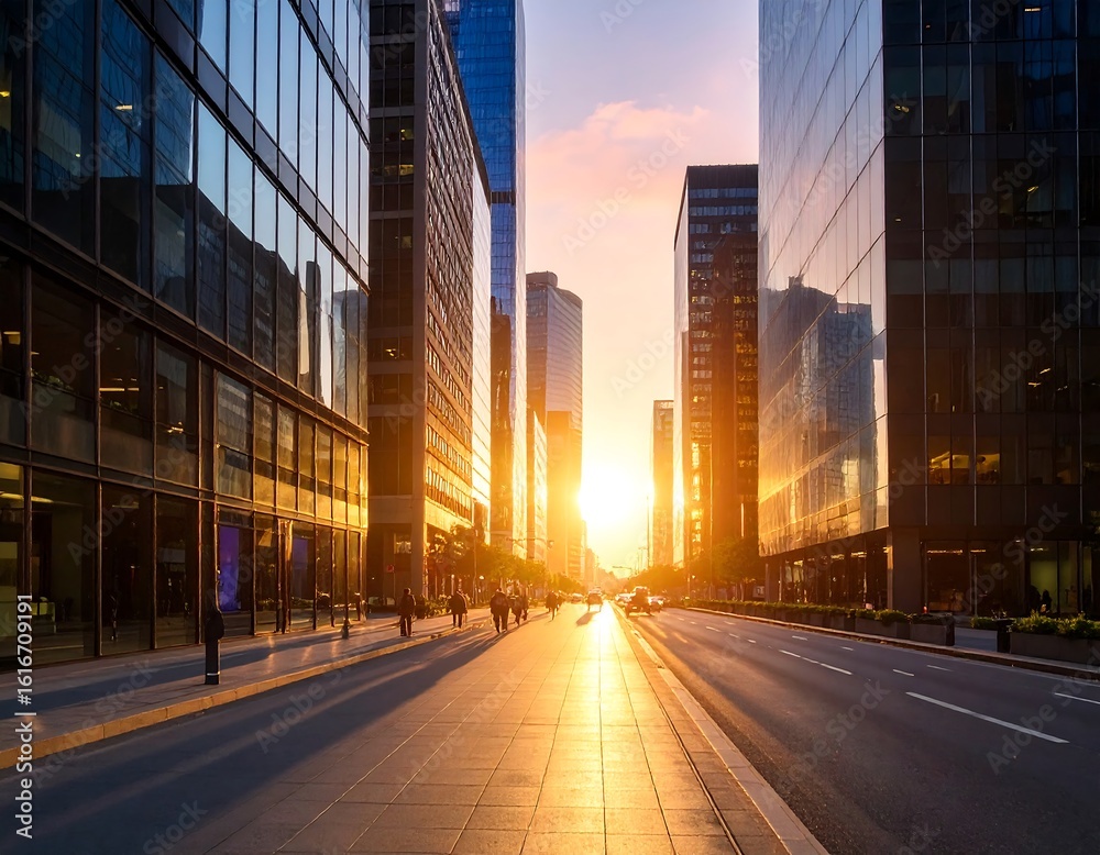 City street at sunset. Urban panorama City street at sunset. Urban panorama