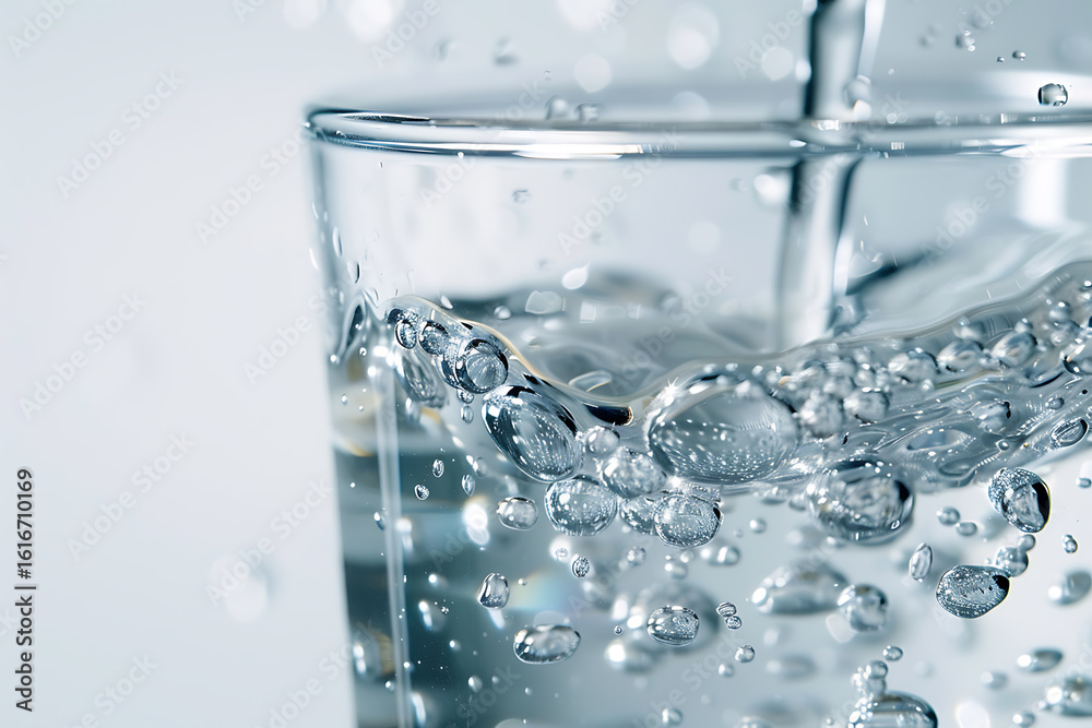 気泡が舞い上がる透明な水のコップ(クローズアップ) 気泡が舞い上がる透明な水のコップ(クローズアップ)