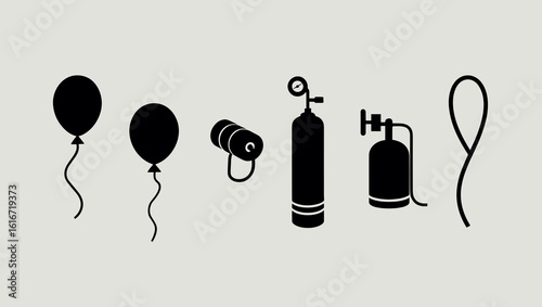 Scuba Diving and Balloon Equipment Icons