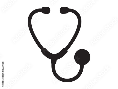 Black silhouette of kids toy stethoscope isolated on white background. concept of medical instrument, healthcare icon, doctor s tool, health, medicine, graphic design element, logo
