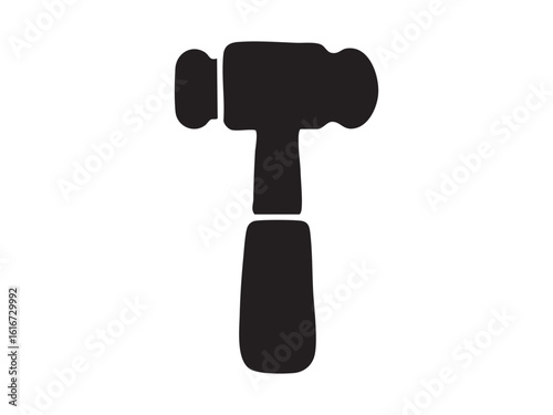 Black silhouette of kids toy judge gavel isolated on white background. concept of legal tool, justice, courtroom symbol, law icon, judicial theme, wooden mallet, design element