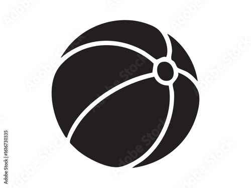 Black silhouette of kids toy ball, isolated on white background, graphic icon. concept of play, childhood fun, children's toy, sports equipment, recreational object, design element