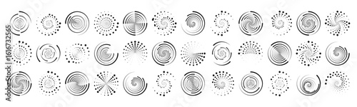 Abstract round halftone frames, rotating dotted circles on white transparent background in PNG format. Halftone dots in circle form. round logo. 