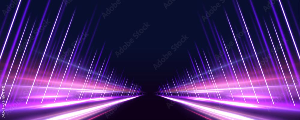 Εκτύπωση καμβά Futuristic high-speed light motion and abstract blue streaks represent the advancement of 5G and beyond technologies