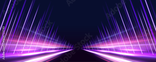 Futuristic high-speed light motion and abstract blue streaks represent the advancement of 5G and beyond technologies. Fiber optics and wireless data transmission enable faster connectivity.	
