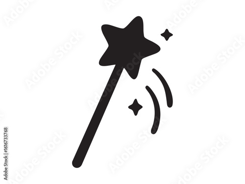 Black silhouette of magical wand with sparkling stars isolated on white background. concept of magic, fantasy, wizard, enchanted icon, mystical tool, storybook element, kids toy
