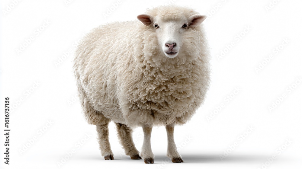 Fototapeta premium Majestic Sheep Stands in Front of White Background for Professional Designs
