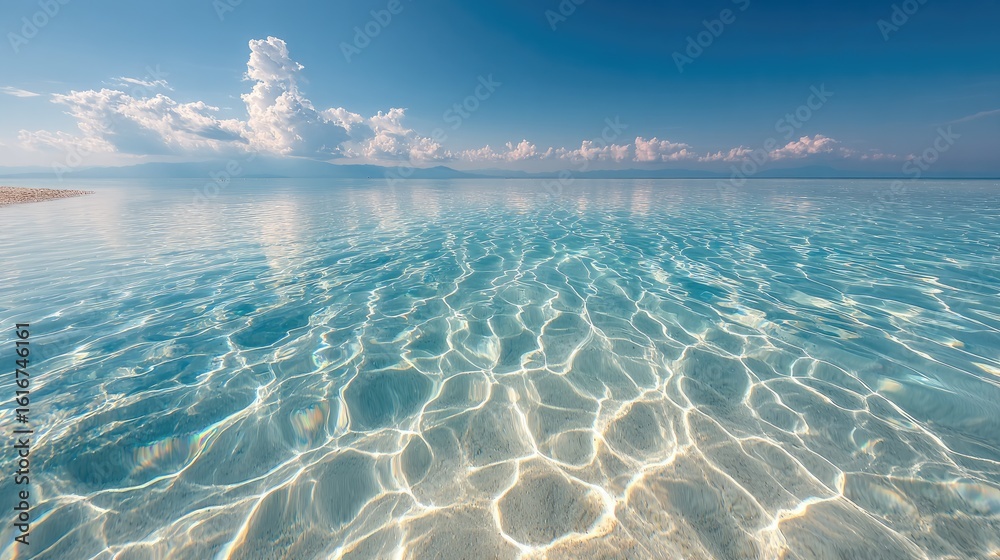 Naklejka premium Crystal-clear shallows, sunlit, tranquil beach