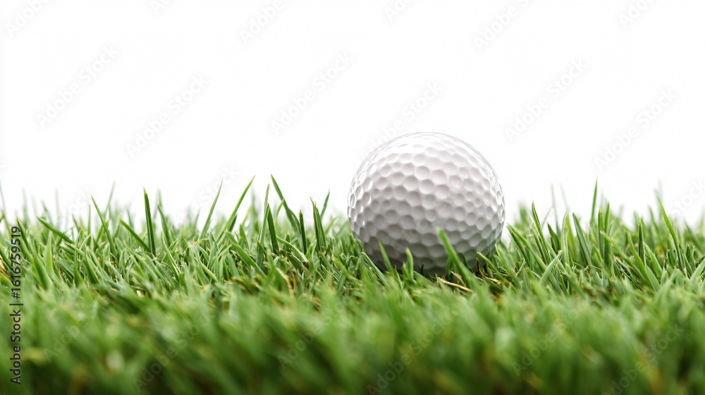 Golf Ball on Green Grass Field Isolated on White Background Golf Ball on Green Grass Field Isolated on White Background