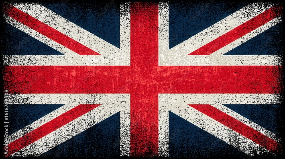 Fototapeta premium Distressed Union Jack flag of the United Kingdom with grunge texture and dark border