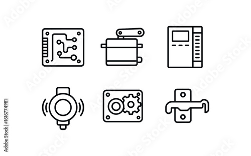 straight perfect stroke icon mono icons style isolated automat controller board automat servo motor automat PLC module automat haptic actuator automat ar ucer automat latch mechanism