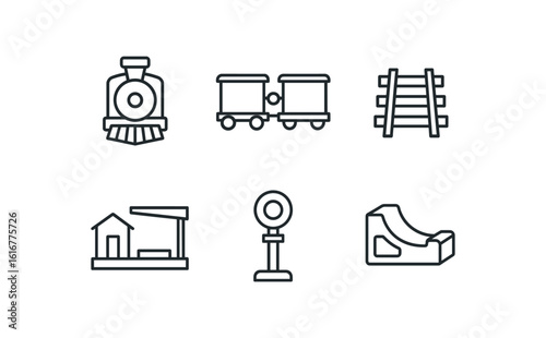 straight perfect stroke icon mono icons style isolated train locomotive engine train carria coupling train track rail train station platform train signaling lamp train brake shoe