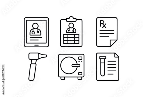 straight perfect stroke icon mono icons style isolated neral practitioner EHR interface tablet neral practitioner appointment schedule board neral practitioner prescription pad neral