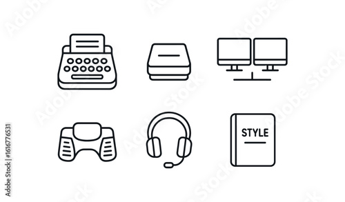 straight perfect stroke icon mono icons style isolated stenotype machine keyboard playback pedal dual monitor setup transcription foot switch noise canceling headset transcription style
