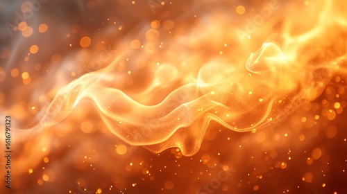 Abstract Glowing Orange and Gold Particles Wave Design