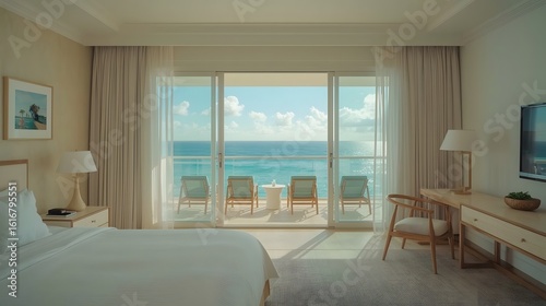 Oceanfront Modern Bedroom with Balcony and Sea View 