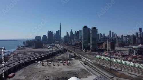 Epic Aerial View of Toronto Skyline & Queen Elizabeth Highway – Canada in Motion 