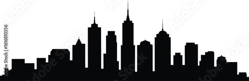 Cityscape Skyline Silhouette of Modern Buildings on White Background silhouette