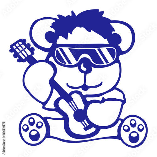 Bear Plays Guitar Rockstar Sunglasses Rock Music Band