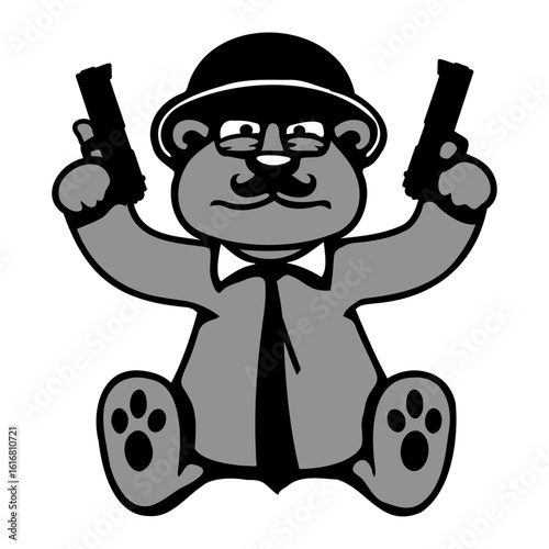 Evil Bear Gangster 2 Pistol Weapon Beard Glasses Hat Tie