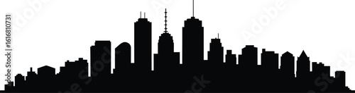 City skyline illustration with modern buildings in black silhouette style silhouette