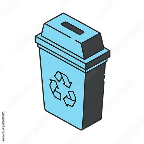 Recycle bin with eco symbol, representing proper waste management and sorting.