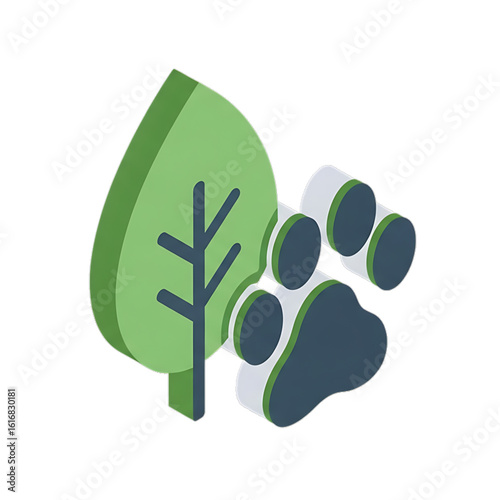 Green tree and paw print symbol, representing eco-friendly behavior and animal protection.