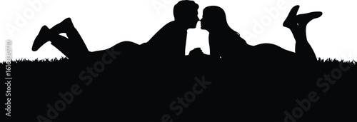 Romantic Couple Lying Down Kissing in Silhouette Style silhouette