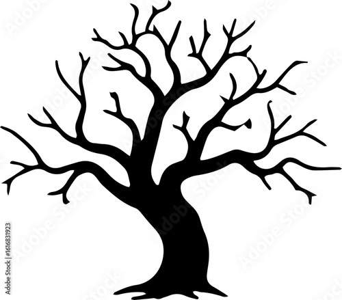 Twisted bare tree silhouette, a spooky vector icon