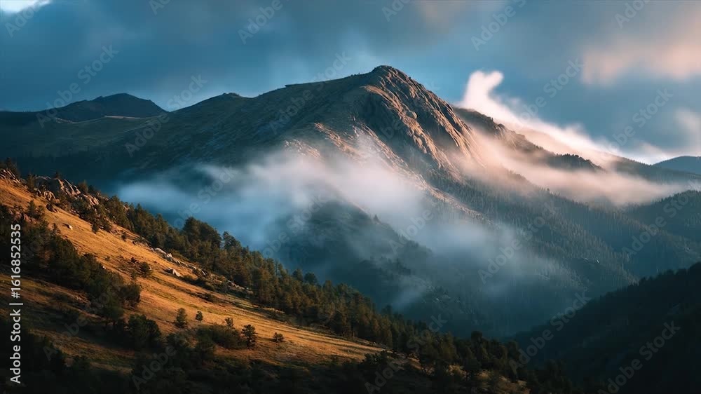 Misty Mountain Sunrise Landscape.