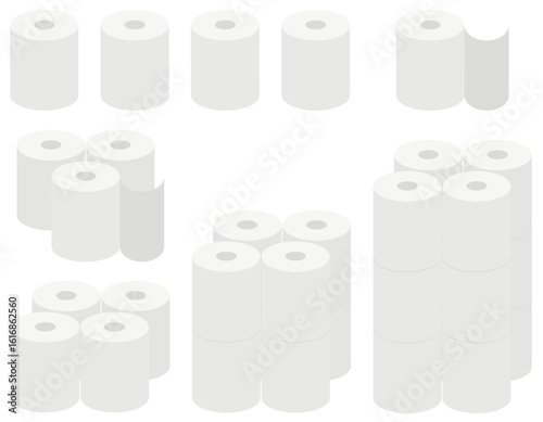 トイレットペーパーのシンプルイラスト 単品&複数ロールセット