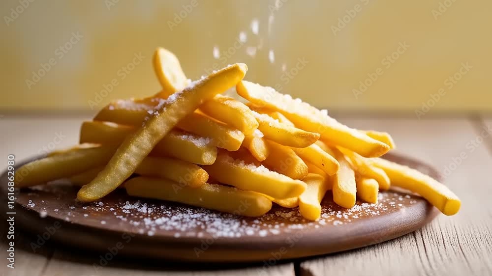 Salted French Fries on Wood. (1)