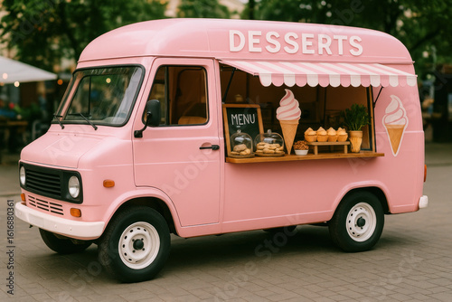 Pink Dessert Food Truck with Ice Cream and Cupcakes - Photo