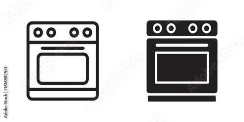 Electric oven vector kitchen icon  in outline and silhouette style