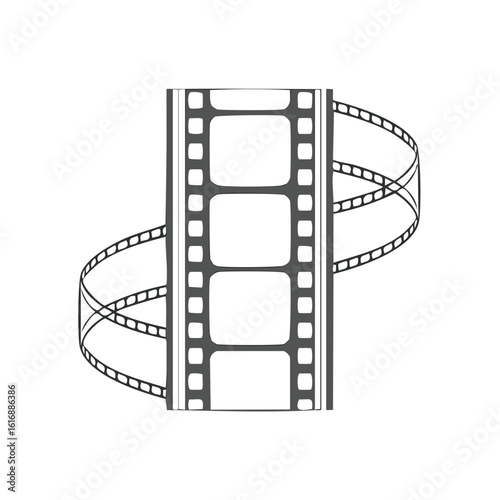 Curled cinematic 35mm filmstrip detail offers a stylized visual of filmmaking history and multimedia projects