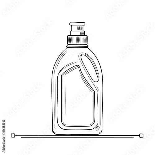 Line art illustration of a household detergent bottle with a blank label for product mockup