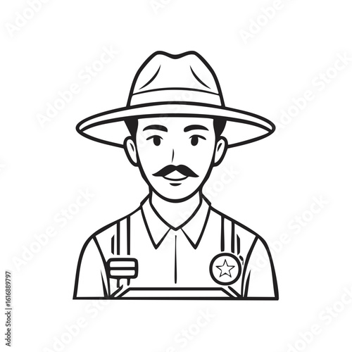 Illustration of friendly sheriff or park ranger with a hat and mustache